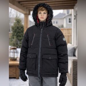 Kids Black Puffer Jacket with Hood